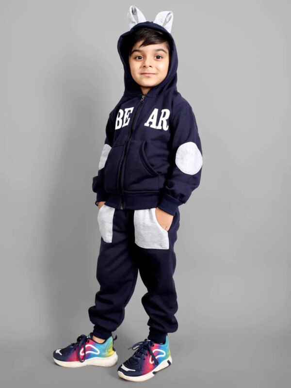 Boys Navy Blue Hooded Tracksuit Set with Zip Jacket