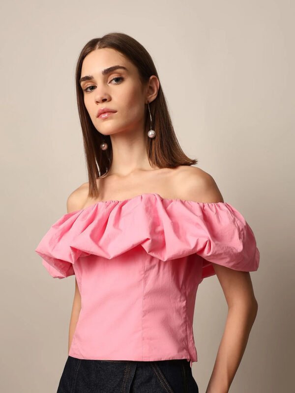 Women's Pink Off-Shoulder Ruffle Top