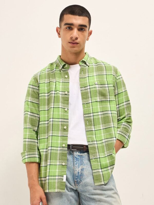 Men's Green Checked Casual Cotton Shirt